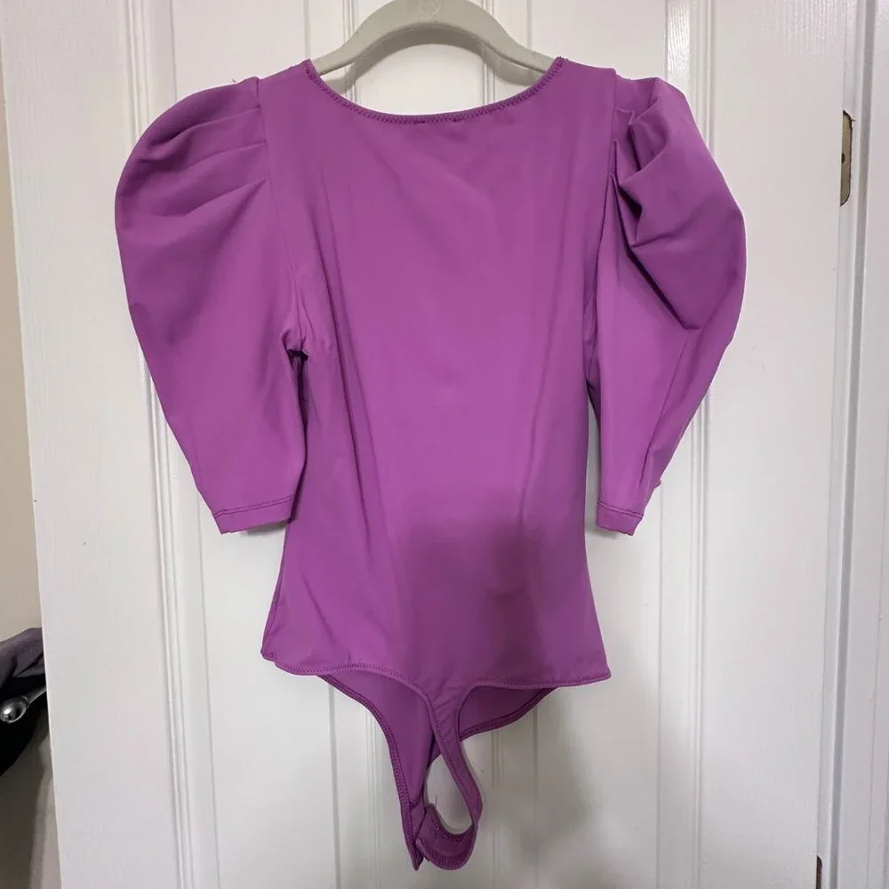 Free People Pink Body Suit with Puff Sleeves Women's Size XS NWOT - Picture 9 of 9